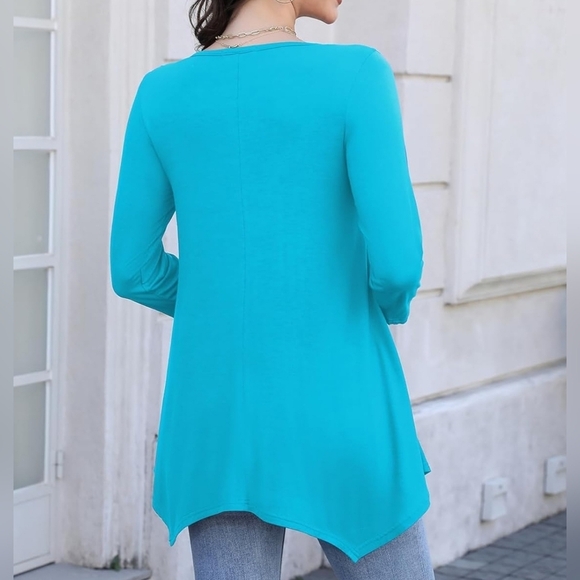 Women's 3/4 Sleeve Casual Flowy Loose Fit Swing Top Tunic, Lake Blue 3X - Picture 2 of 8
